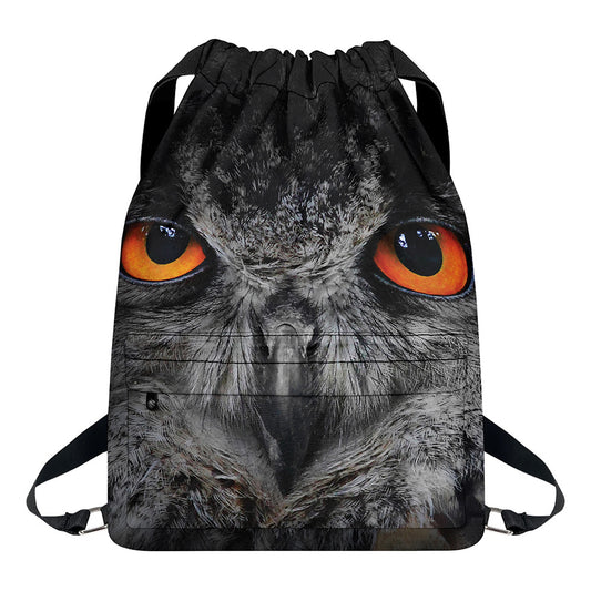 Owl Eyes Print Drawstring Backpack