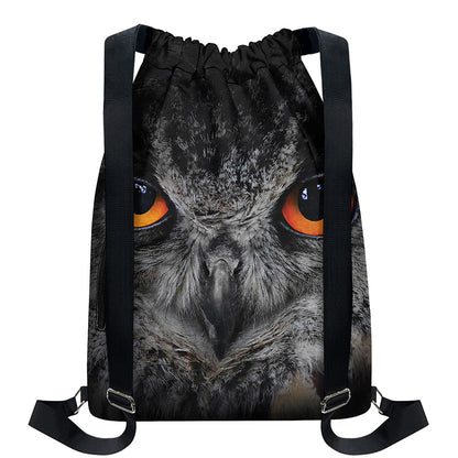 Owl Eyes Print Drawstring Backpack