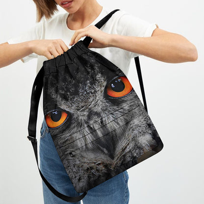 Owl Eyes Print Drawstring Backpack