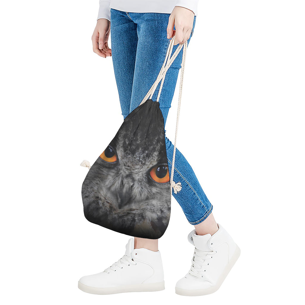 Owl Eyes Print Drawstring Bag