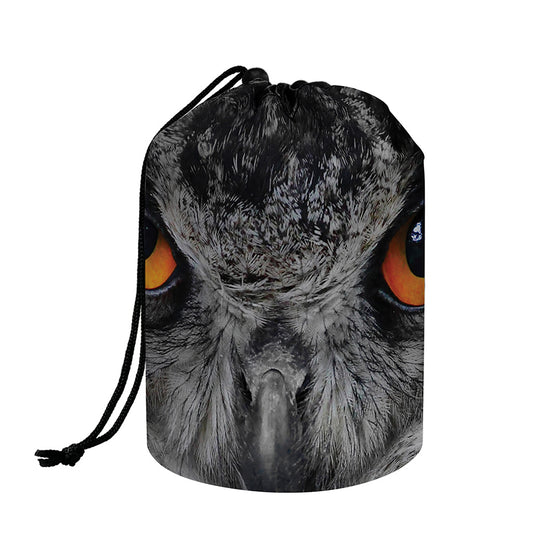 Owl Eyes Print Drawstring Makeup Bag