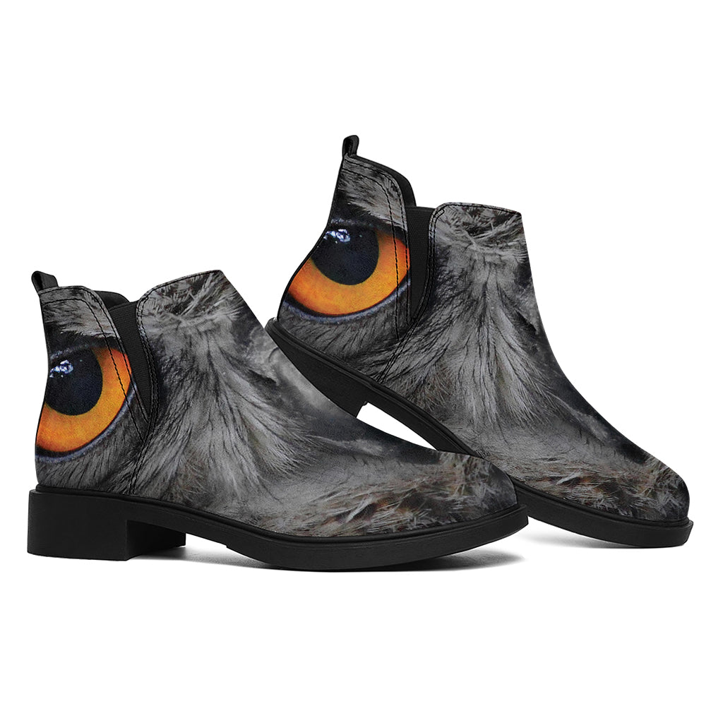 Owl Eyes Print Flat Ankle Boots