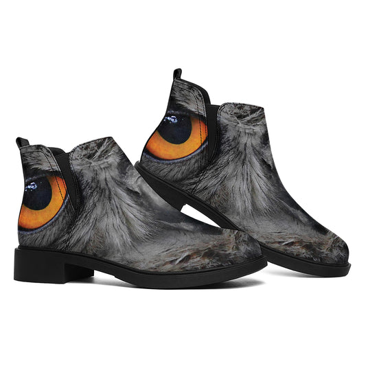 Owl Eyes Print Flat Ankle Boots