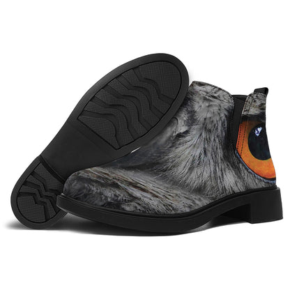 Owl Eyes Print Flat Ankle Boots