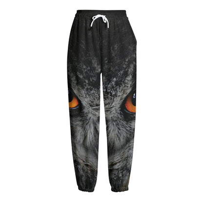Owl Eyes Print Fleece Lined Knit Pants