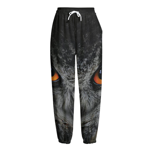 Owl Eyes Print Fleece Lined Knit Pants