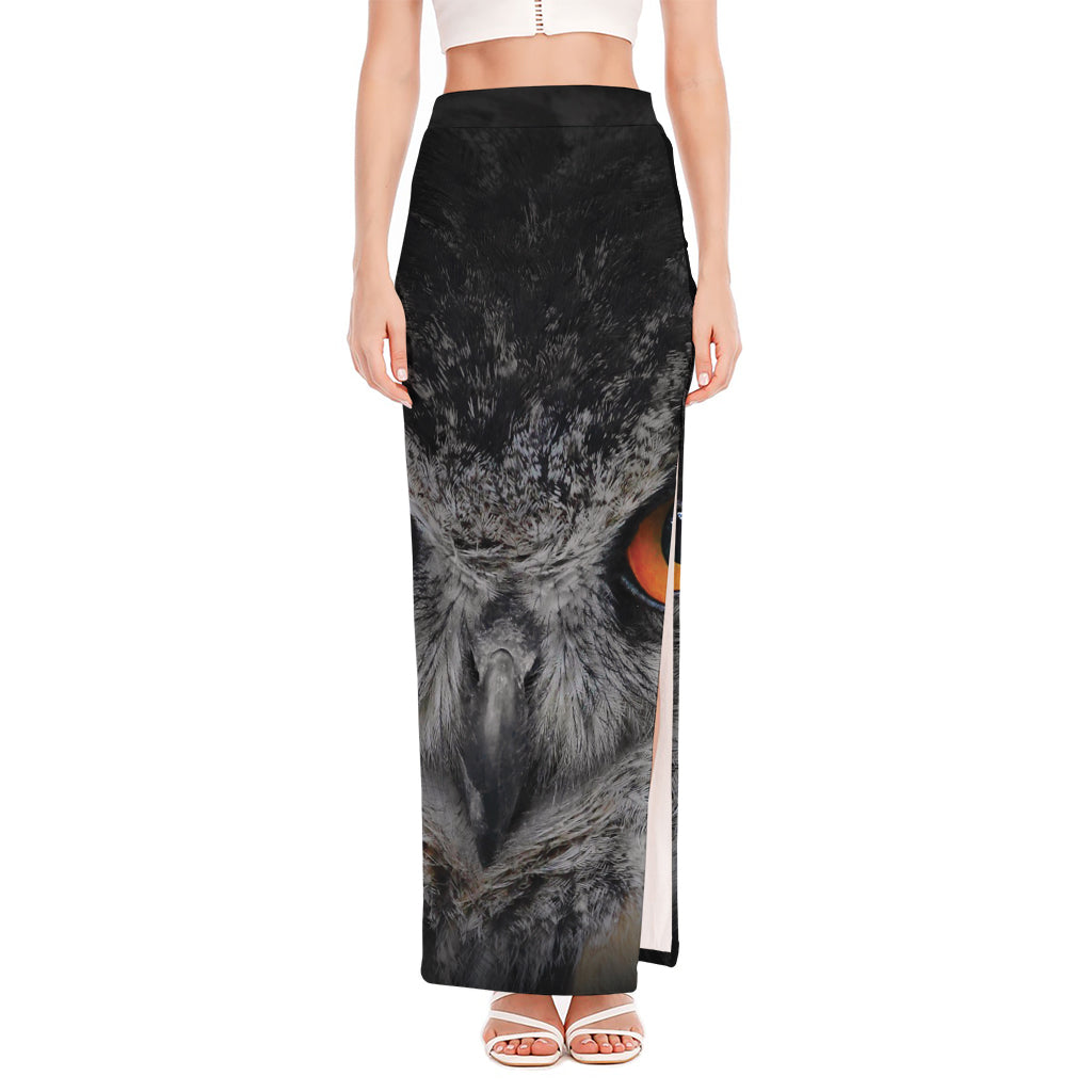 Owl Eyes Print High Slit Maxi Skirt