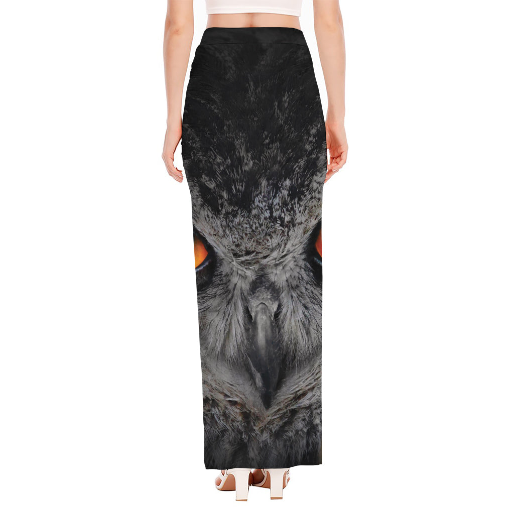 Owl Eyes Print High Slit Maxi Skirt