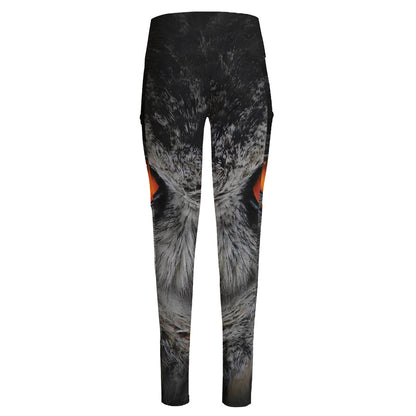 Owl Eyes Print High-Waisted Pocket Leggings