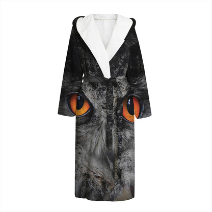 Owl Eyes Print Hooded Bathrobe
