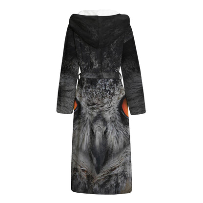 Owl Eyes Print Hooded Bathrobe