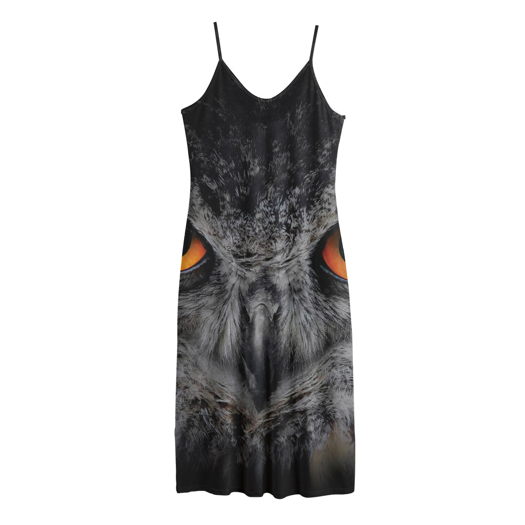Owl Eyes Print Jersey Midi Cami Dress