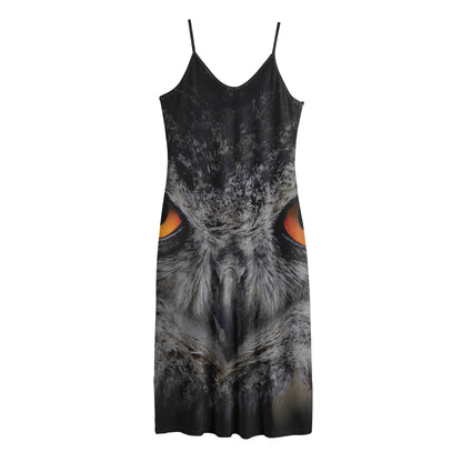 Owl Eyes Print Jersey Midi Cami Dress