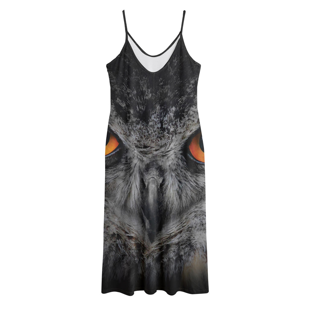 Owl Eyes Print Jersey Midi Cami Dress