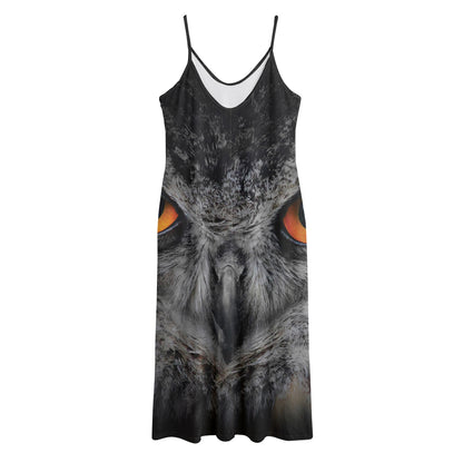 Owl Eyes Print Jersey Midi Cami Dress
