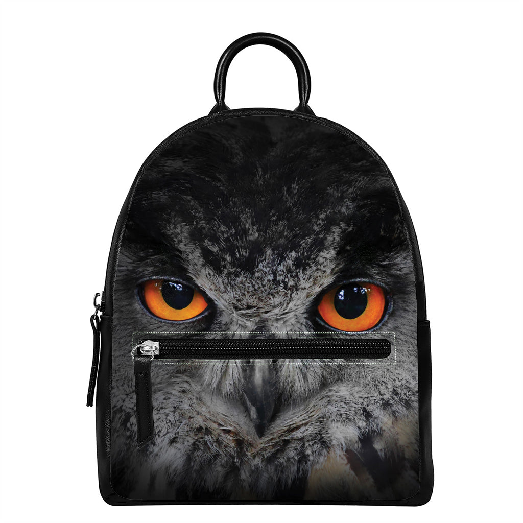Owl Eyes Print Leather Backpack