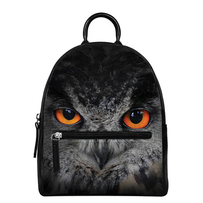 Owl Eyes Print Leather Backpack