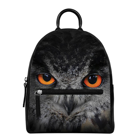 Owl Eyes Print Leather Backpack