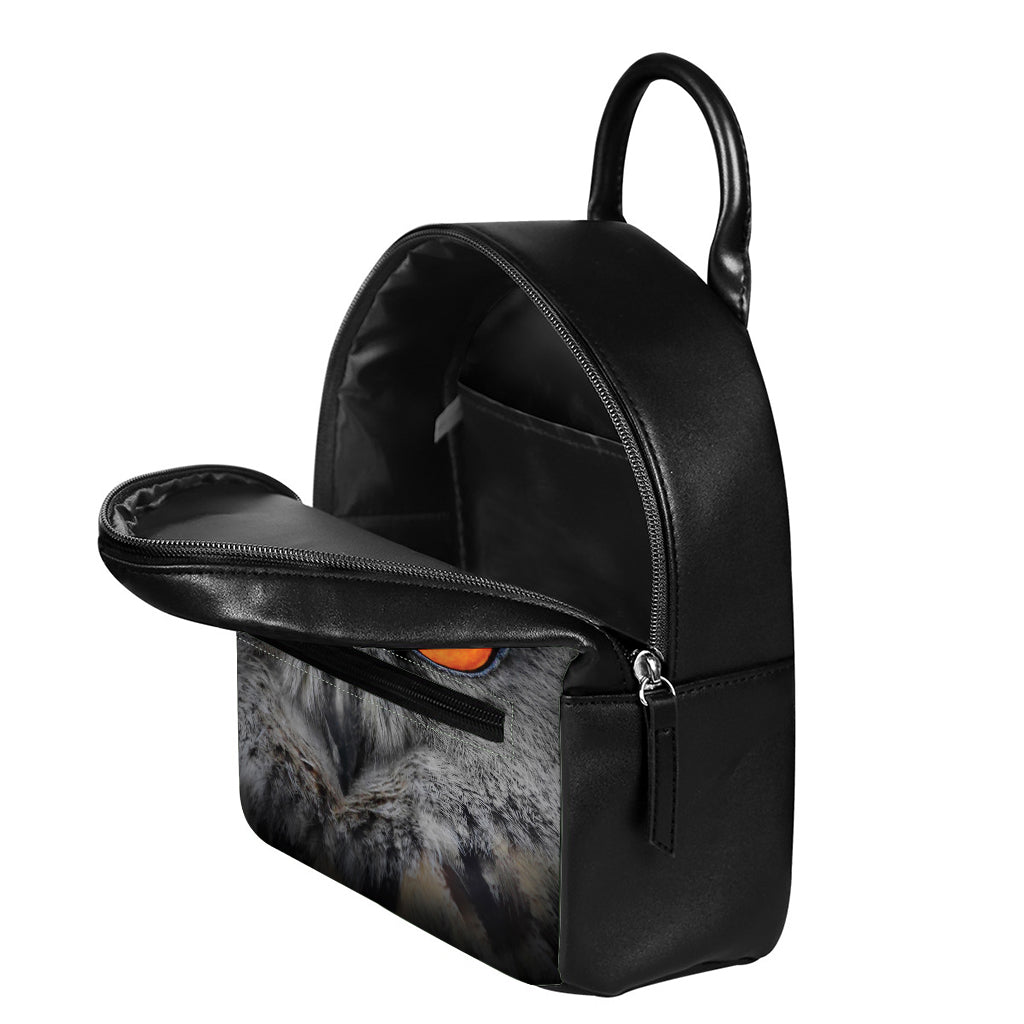 Owl Eyes Print Leather Backpack