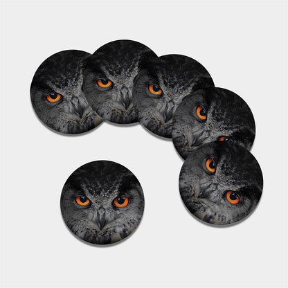 Owl Eyes Print Leather Coaster Set