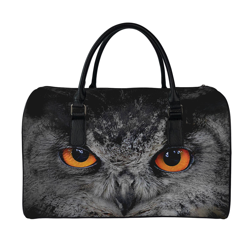 Owl Eyes Print Leather Duffle Bag