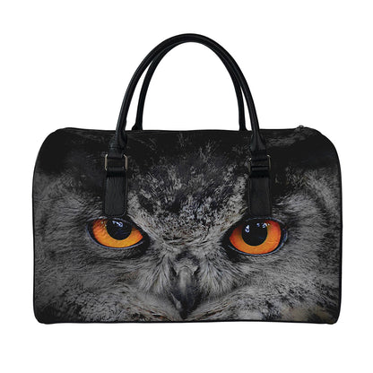 Owl Eyes Print Leather Duffle Bag