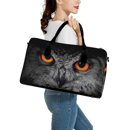 Owl Eyes Print Leather Duffle Bag