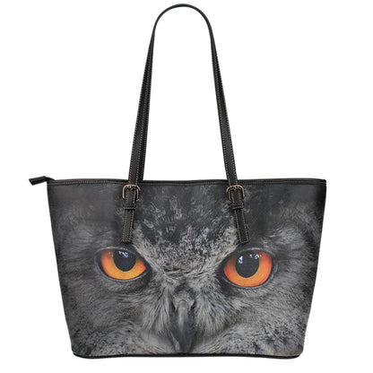 Owl Eyes Print Leather Tote Bag