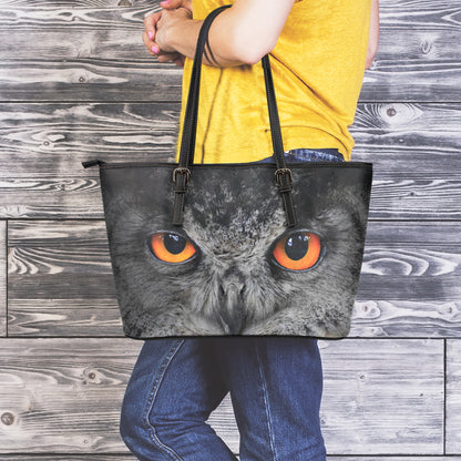 Owl Eyes Print Leather Tote Bag
