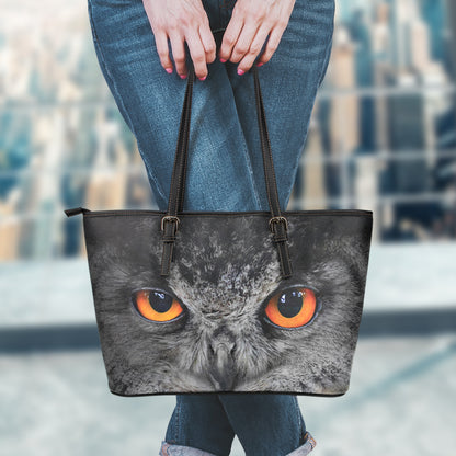Owl Eyes Print Leather Tote Bag