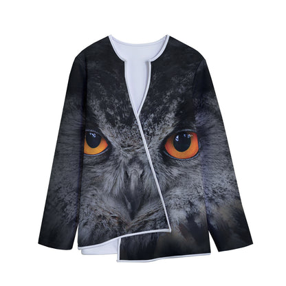 Owl Eyes Print Long Sleeve Short Coat