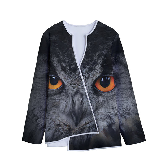 Owl Eyes Print Long Sleeve Short Coat