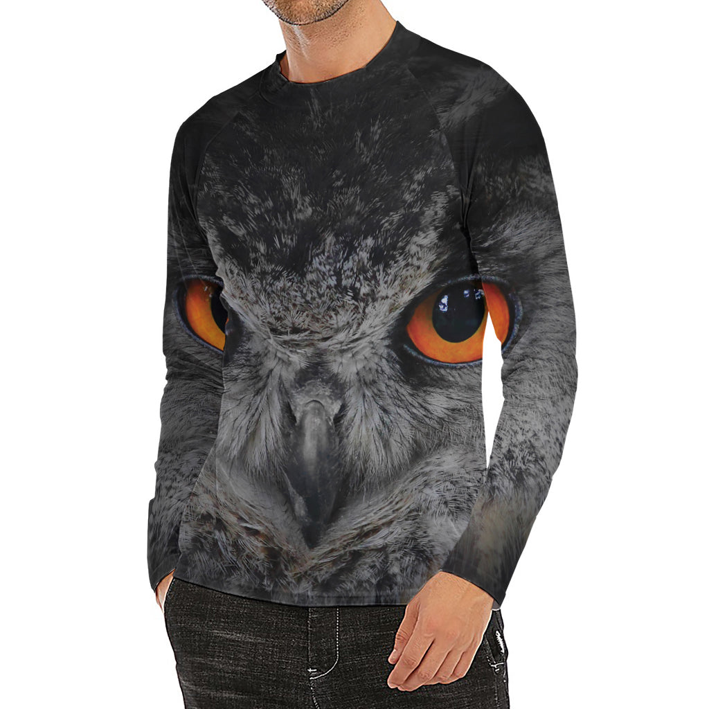 Owl Eyes Print Men's Long Sleeve Rash Guard