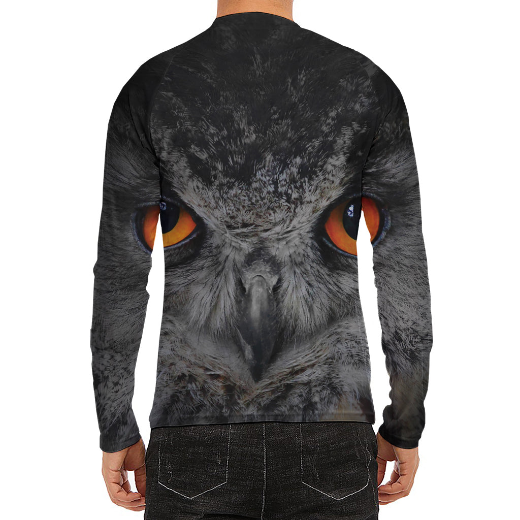 Owl Eyes Print Men's Long Sleeve Rash Guard