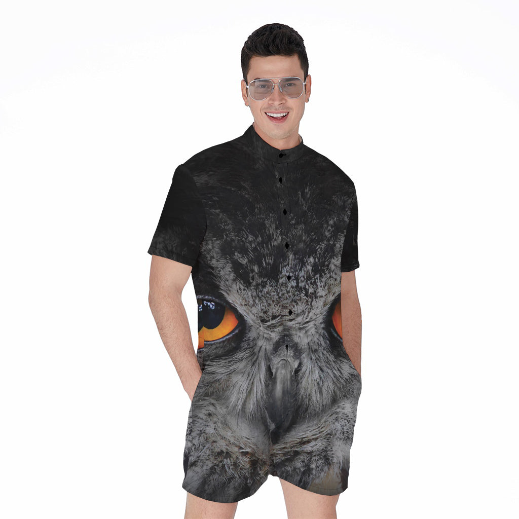 Owl Eyes Print Men's Rompers