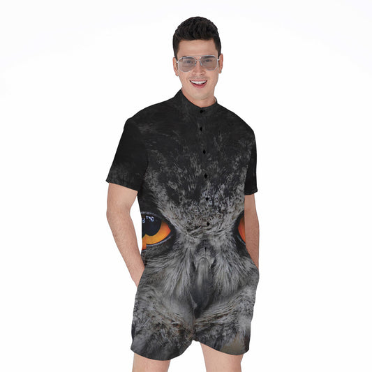 Owl Eyes Print Men's Rompers