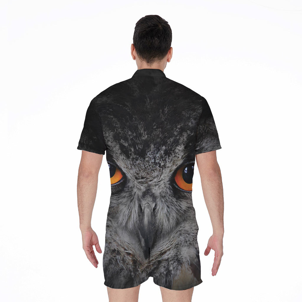 Owl Eyes Print Men's Rompers