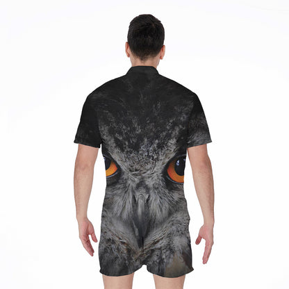 Owl Eyes Print Men's Rompers