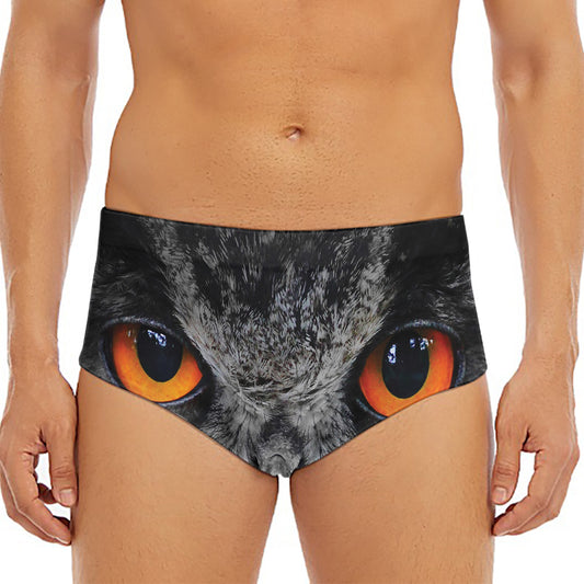 Owl Eyes Print Men's Triangle Swim Briefs