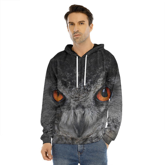 Owl Eyes Print Men's Velvet Pullover Hoodie