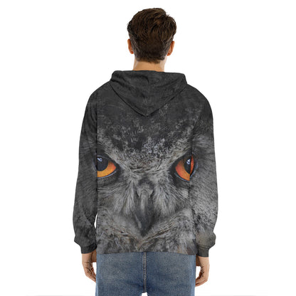 Owl Eyes Print Men's Velvet Pullover Hoodie