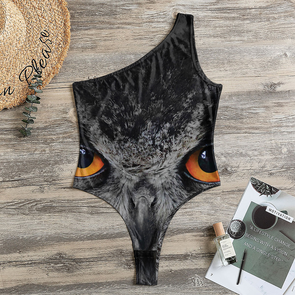 Owl Eyes Print One Shoulder Bodysuit