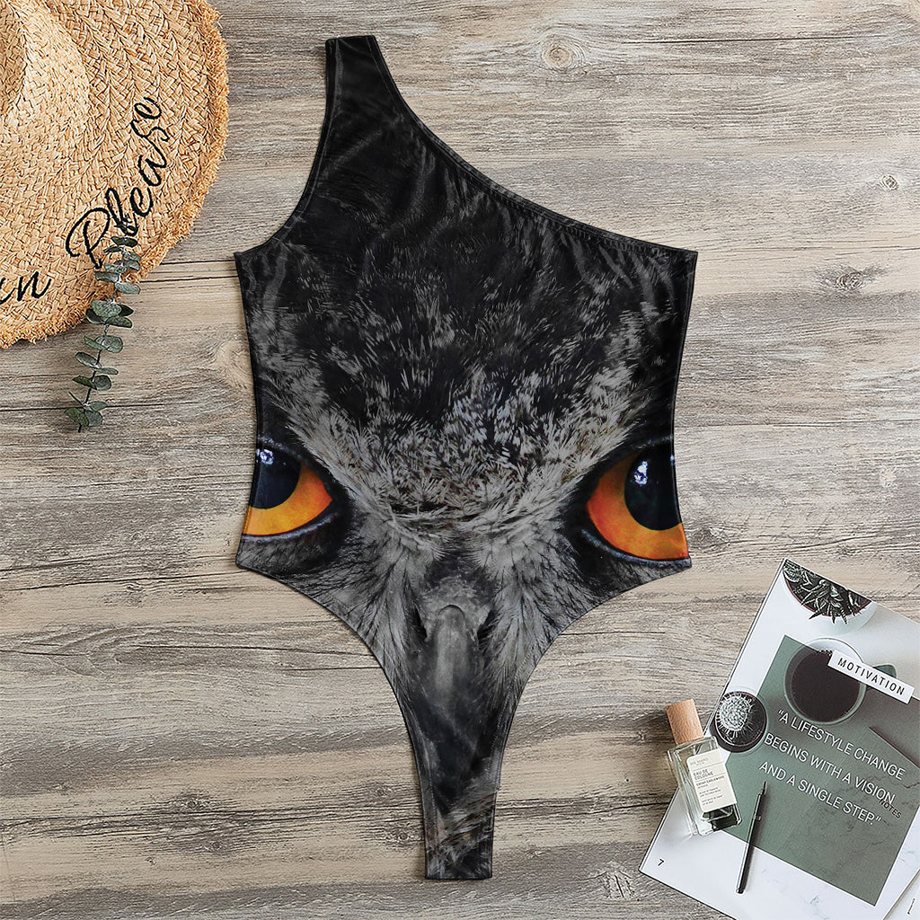 Owl Eyes Print One Shoulder Bodysuit