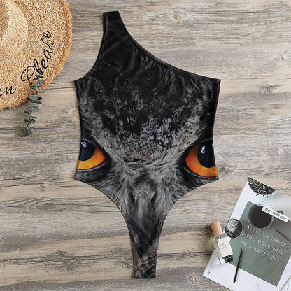 Owl Eyes Print One Shoulder Bodysuit