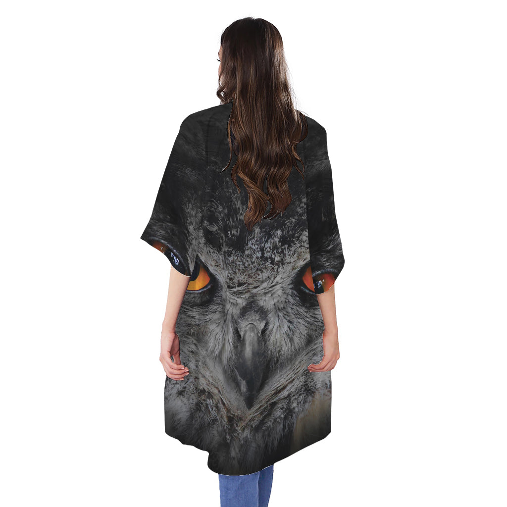 Owl Eyes Print Open Front Beach Cover Up