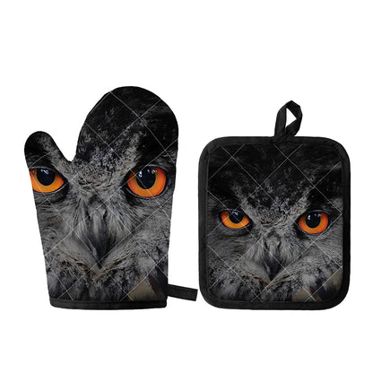 Owl Eyes Print Oven Mitt And Pot Holder Set