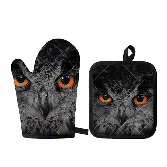 Owl Eyes Print Oven Mitt And Pot Holder Set