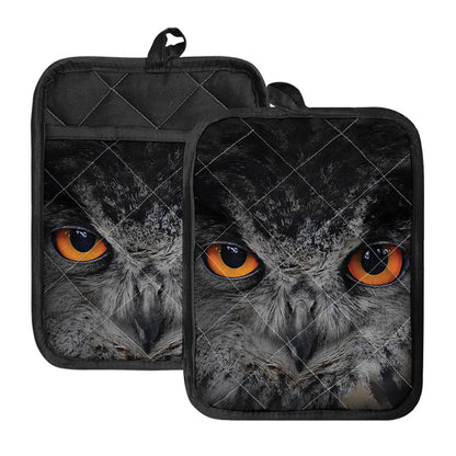 Owl Eyes Print Pot Holders With Pocket