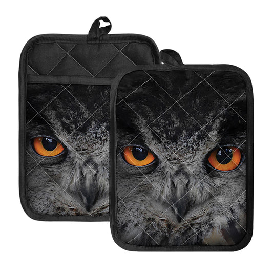 Owl Eyes Print Pot Holders With Pocket