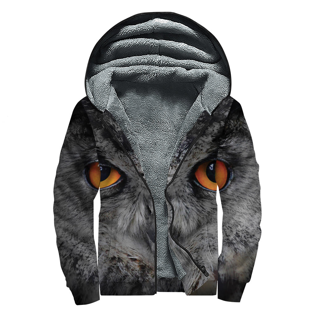 Owl Eyes Print Sherpa Lined Zip Up Hoodie